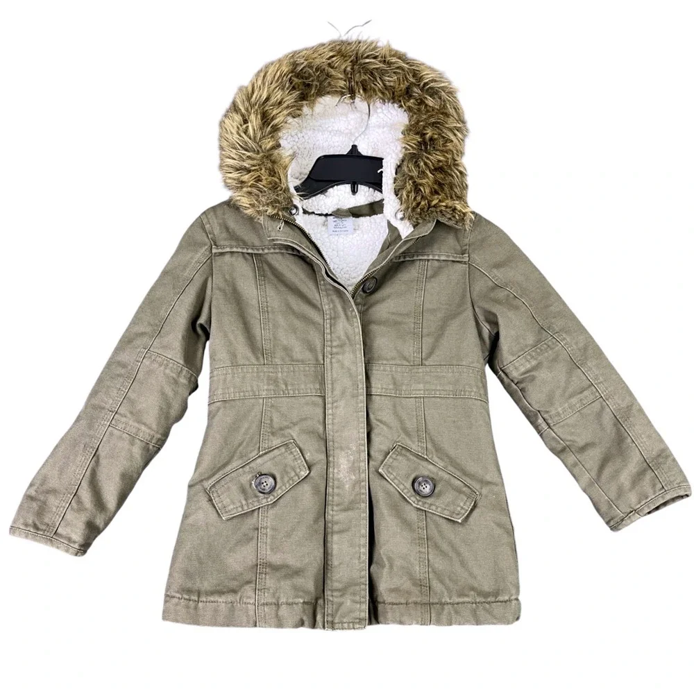 Carhartt Canvas Parka Jacket Youth 6X Sherpa Lined Faux Fur Hood Rugged Coat